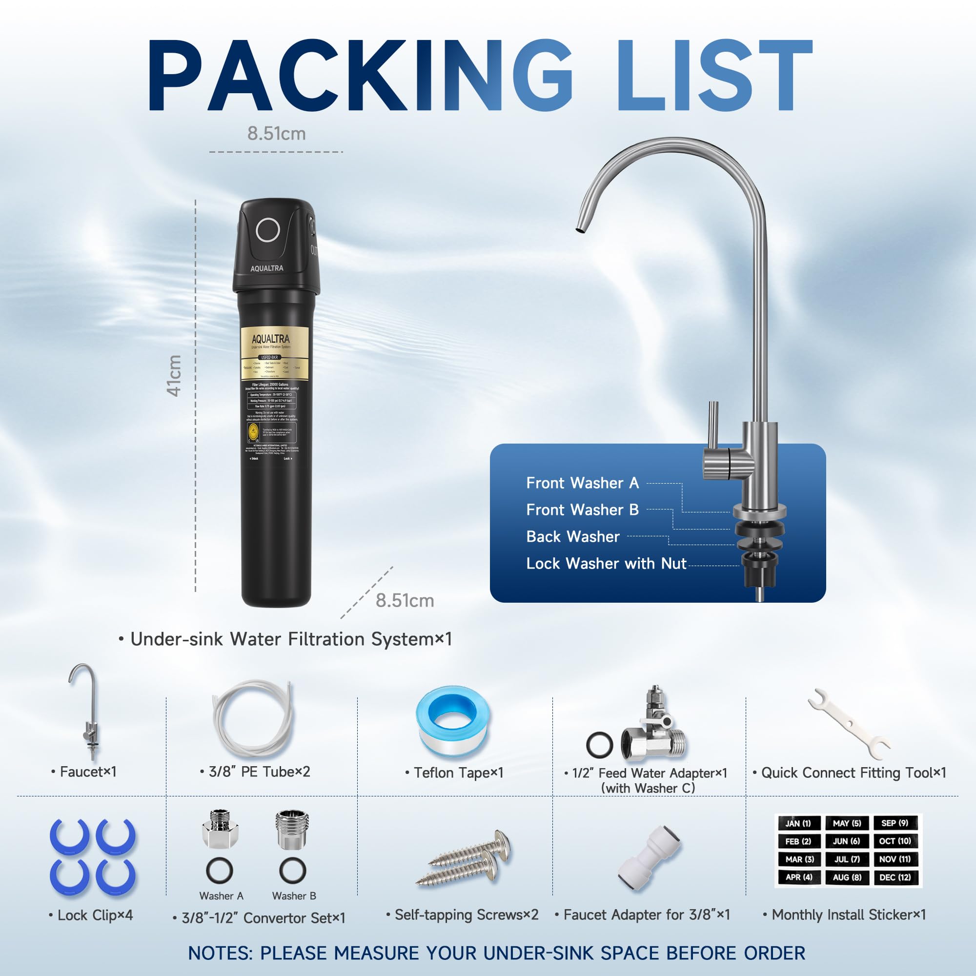 AQUALTRA USF02-BKF Sistema sottolavabo con rubinetto, 75700L, certificato NSF/ANSI/CAN 372, riduce PFOA, PFOS, cloro, piombo, mercurio, cloramina, fluoro, microplastiche, cattivo gusto & odore