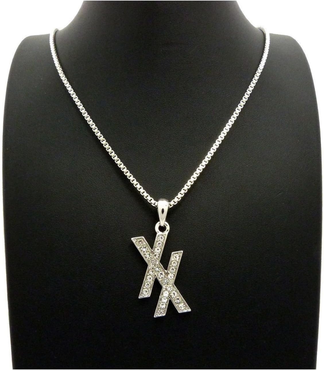 Shiny Jewelers USA Mens ICED Out Hip HOP Cubic Zirconia CZ Silver MGK XX Pendant Box, Rope, Cuban Chain Necklace (Box Chain)
