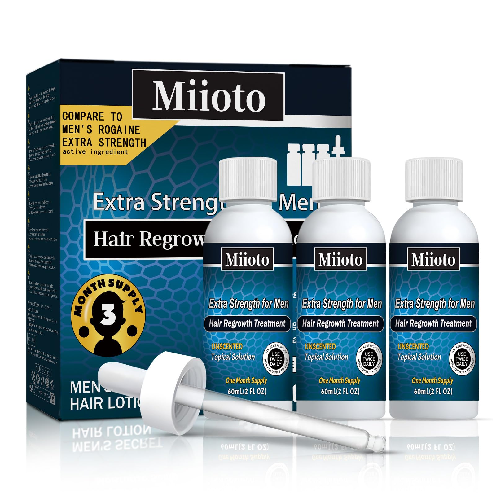 Miioto Anticaduta Capelli Uomo, Siero Crescita Capelli, Acceleratore Crescita Capelli, Siero capellis Crescita Adatto a Tutti i Tipi, Rendere i capellis Più Folti, 3 * 60 ML