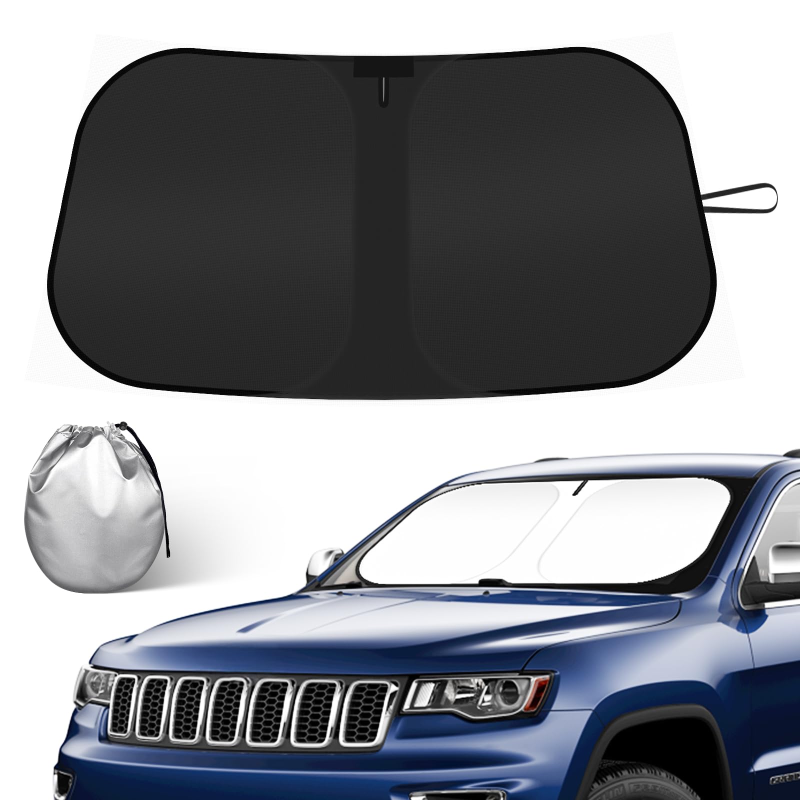 Car Windshield Sun Shade Compatible with 2014-2024 2025 Jeep Grand Cherokee Accessories Foldable Front Window Sunshade Custom Windshield Sun Visor