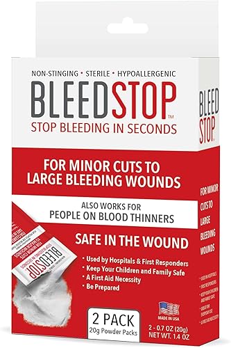 Vista 8 de BleedStop Kit de Primeros Auxilios Polvo para Control de Sangrado – Coagulación Rápida de Sangre para Heridas Graves y Epistaxis, 150 g – Seguro