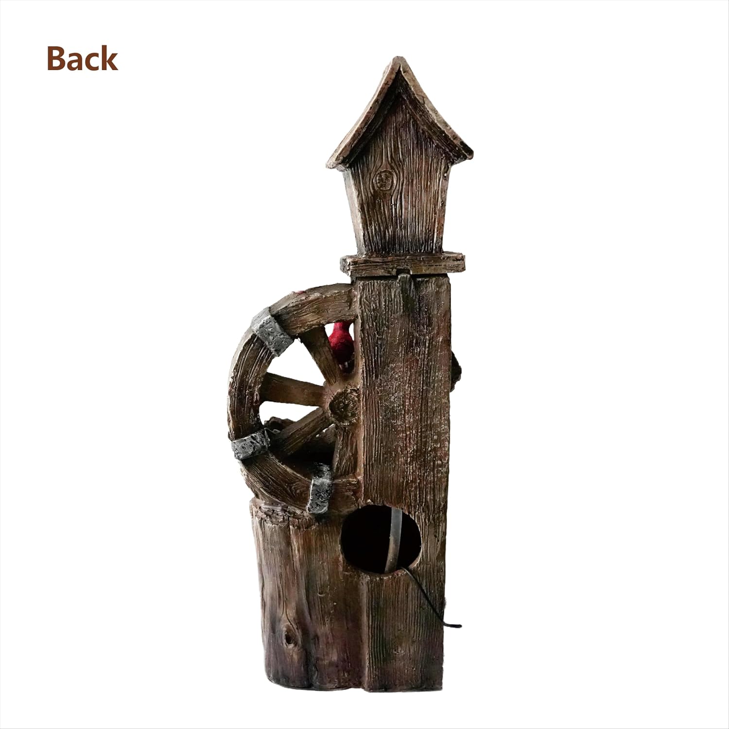 38.2-Inch High Decorative Dird House Fountain, Rustic Style, Three Story Flowing Fountain with LED Lights, Resin, Suitable for Gardens, Courtyards, Porches, Backyards, Brown/Red