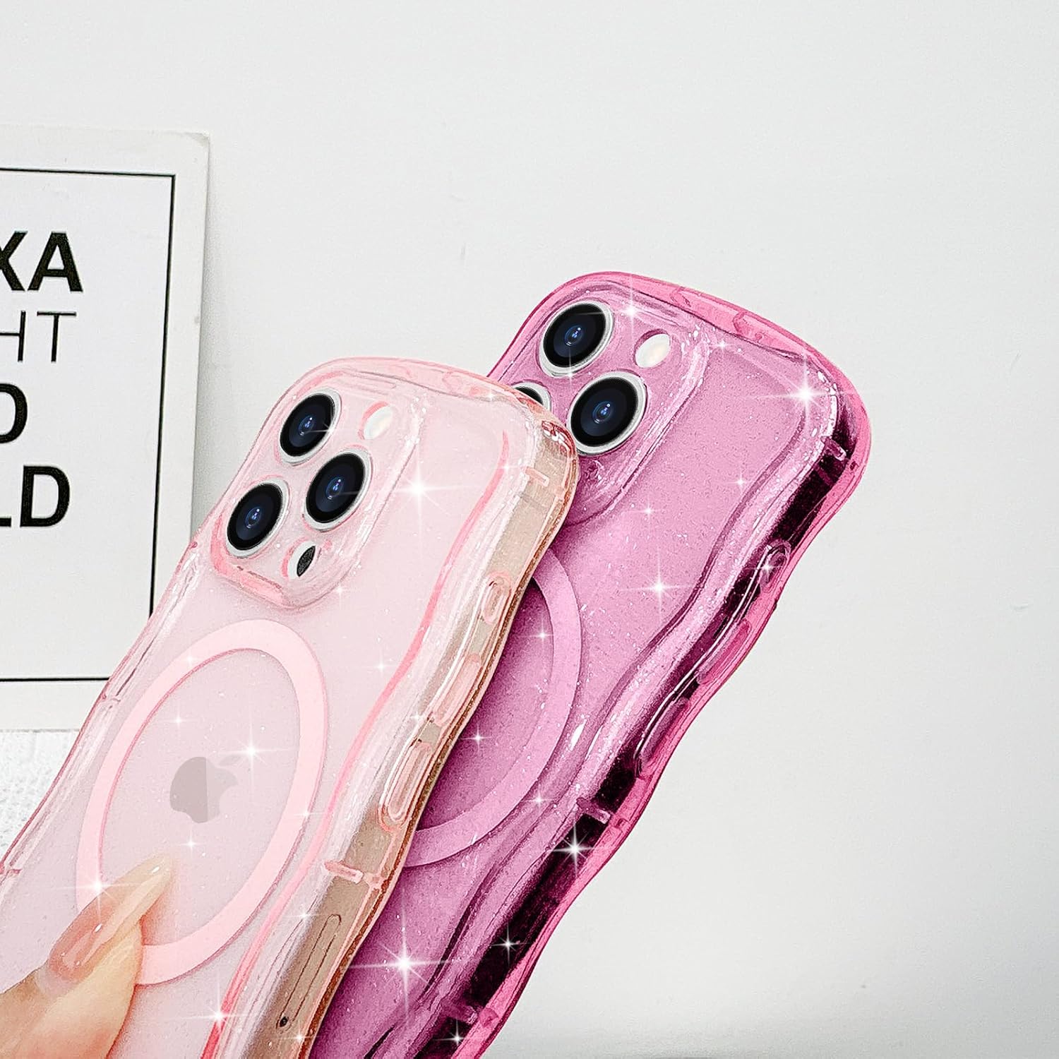 Magnetic for iPhone 15 Pro Max Case Clear, Sparkly Bling Glitter Cute Curly Wave Bumper Cover for Women Girls Compatible with MagSafe TPU Shockproof Phone Case for iPhone 15 Pro Max, Hot Pink - Image 8