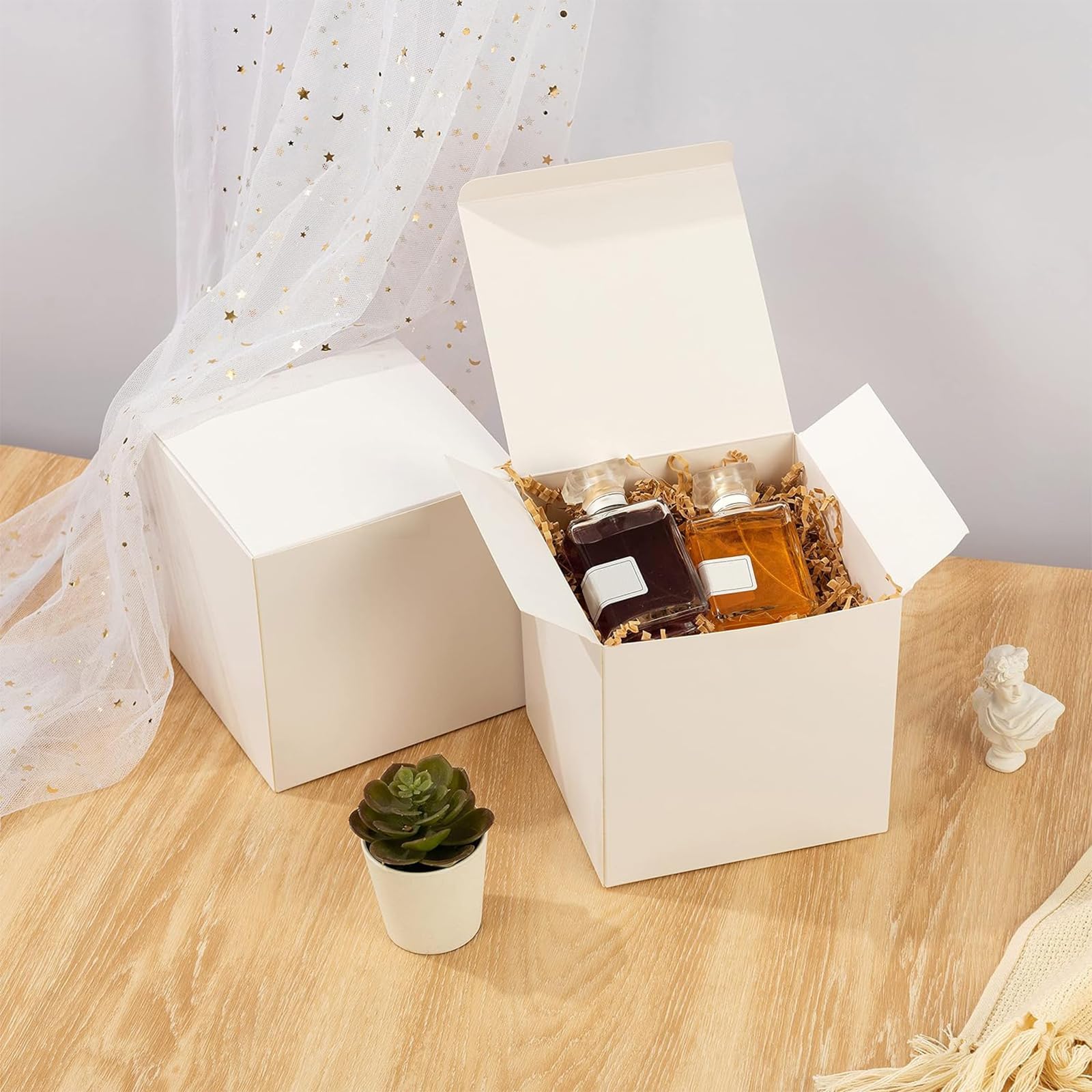 Lot De 15 Boîtes Cadeaux En Carton Kraft Blanc – Format Carré 8x8x8 Cm – Pliables, Personnalisables, Pour Petits Cadeaux