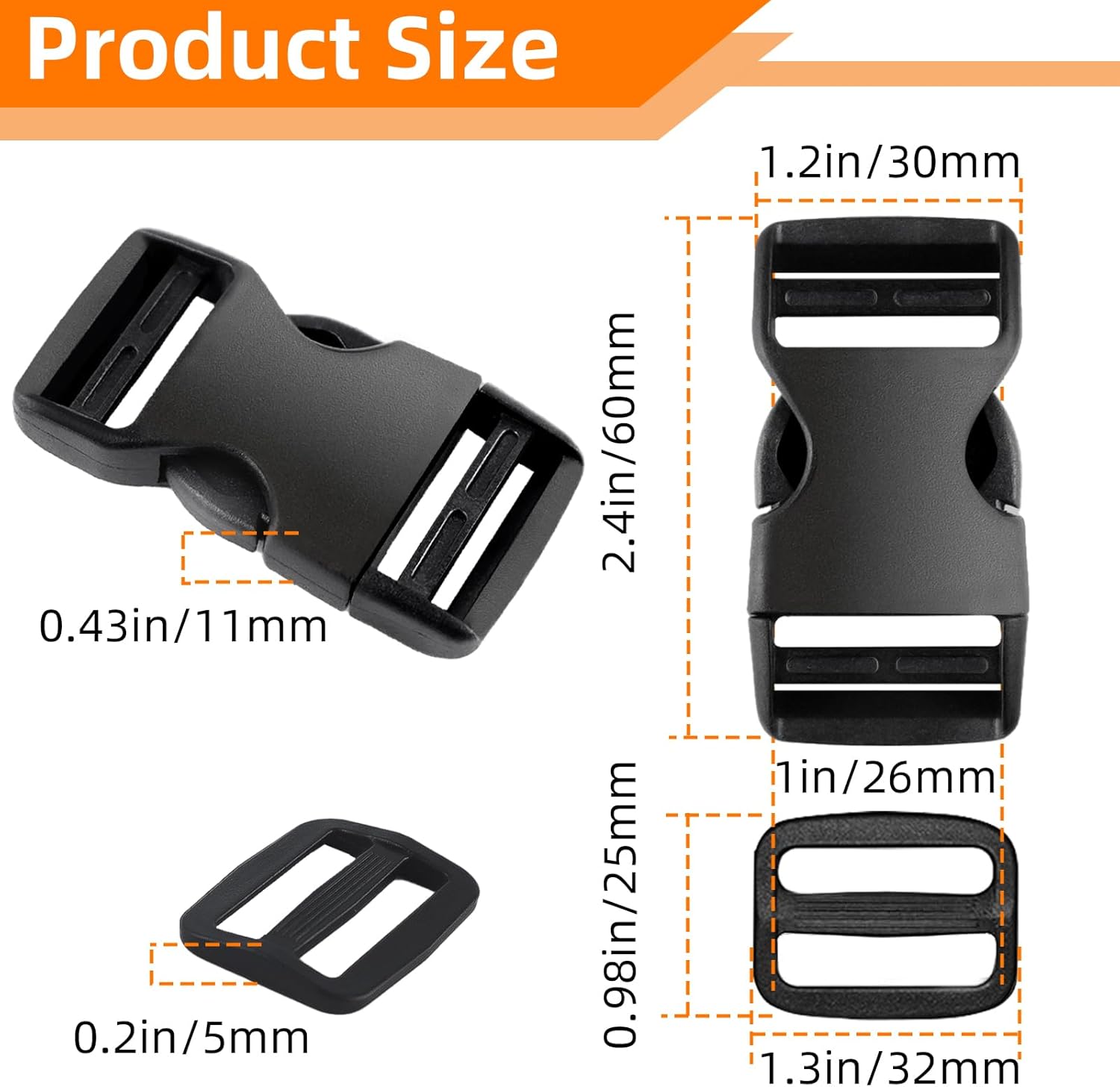 8 Set 1 inch buckles for straps Clip Quick Side Release Buckles,buckle straps with 16 Pcs Slide Clips,plastic buckle clips Belt Buckle for Nylon Webbing Straps,belt buckles,Dog Collars - Image 3