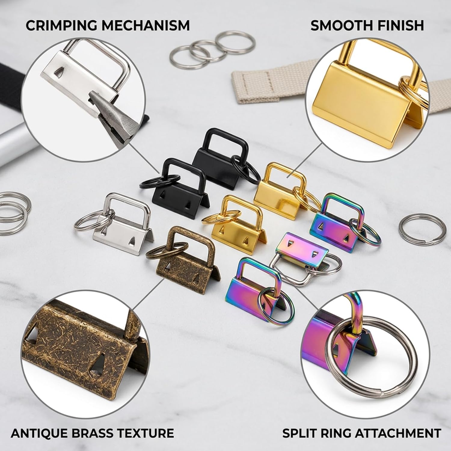 25pcs Key Fob Hardware 1 Inch, Wristlet Keychain Hardware 5 Colors, Keychain Clamp Set with Split Rings for Wristlet Lanyard Crafts DIY Supplies