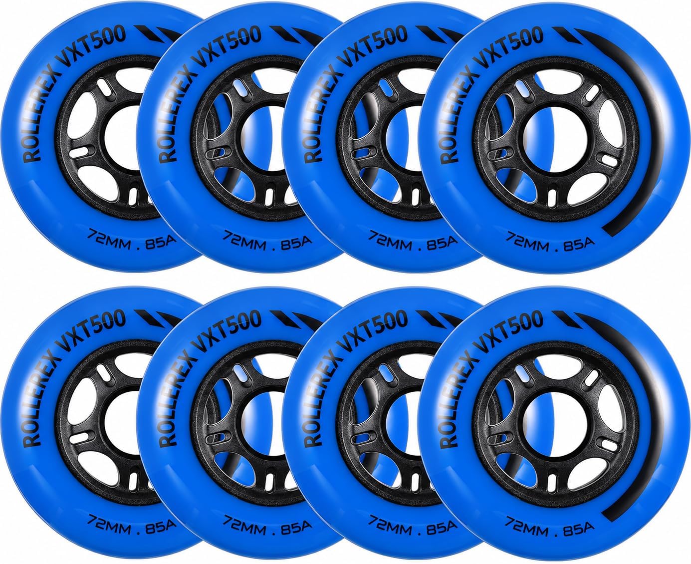 Rollerex VXT500 Inline Skate Wheels (8-Pack) (Various Size & Color Options Available) -Indoor Outdoor- Intended for Roller Blade Wheel Replacement