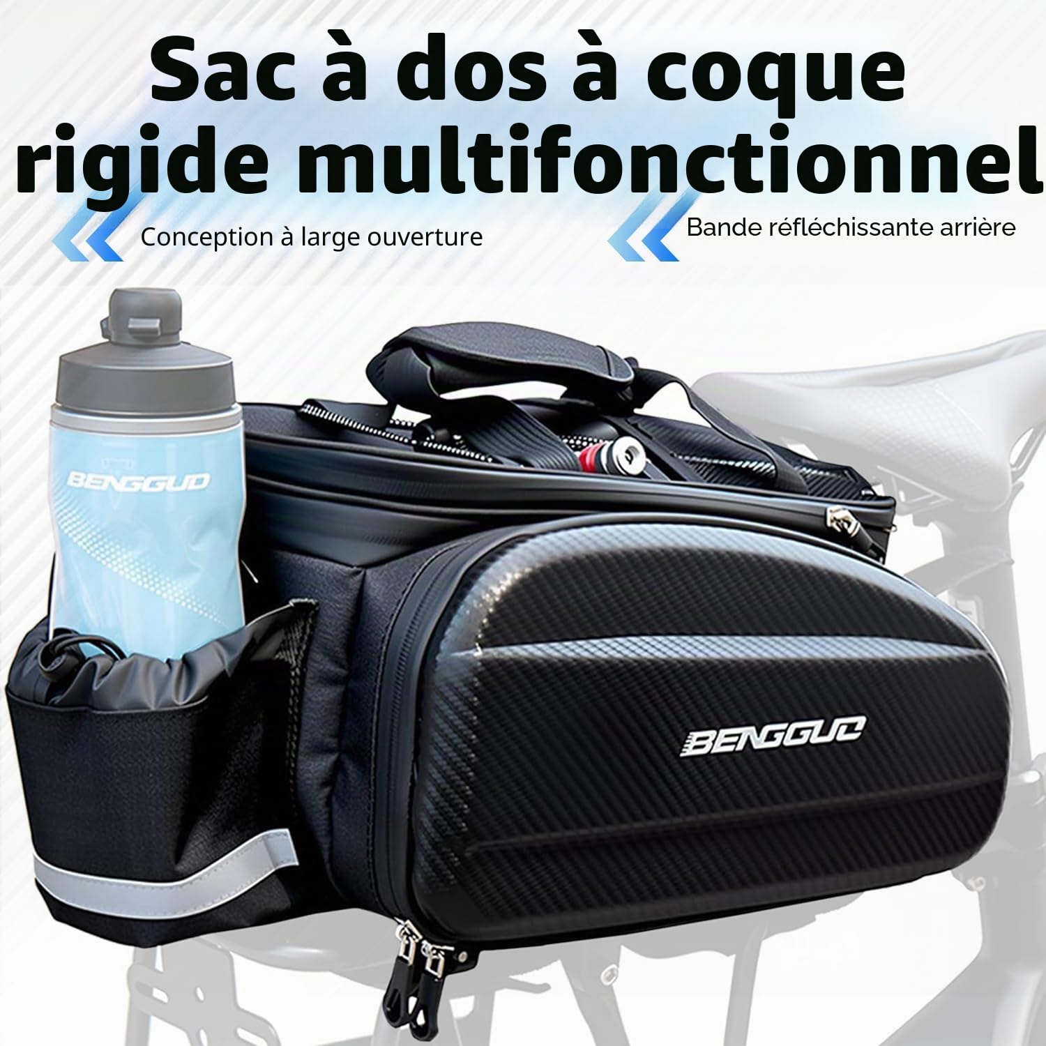 Sac de vélo pour porte-bagages, 30 L extensible, imperméable et réfléchissant, sac de porte-bagages arrière avec bandoulières et plusieurs compartiments, sac multifonctionnel pour siège arrière pour