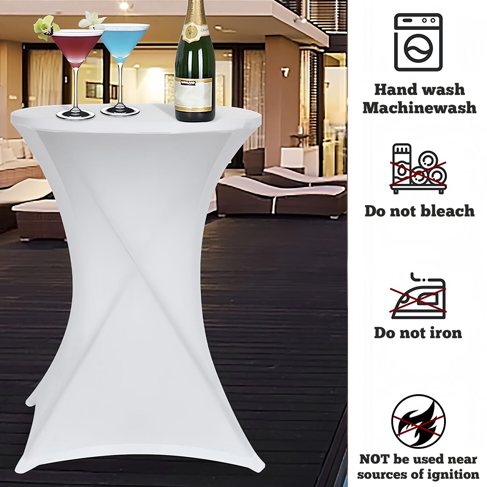 Housse Extensible Table Haute 80-85cm - Noir - Pour Mariage, Fête, Bar - Polyester/élasthanne