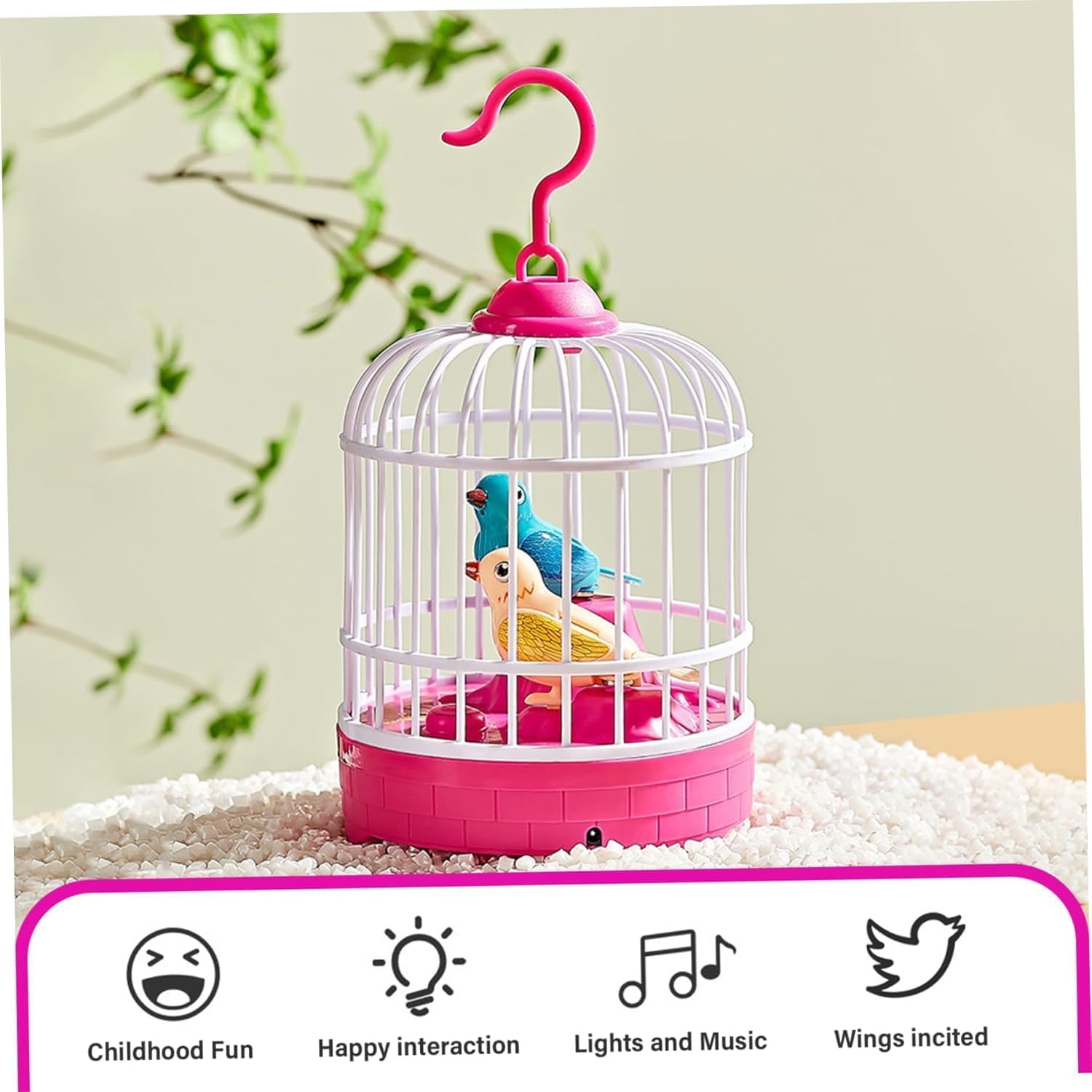 MOKRUSH Talking Bird Toy for Kids | Interactive Toy & Repeat What You Said | Singing & Chirping in The Birdcage | Gifts for Babies, Kids & Children (Pink) 1