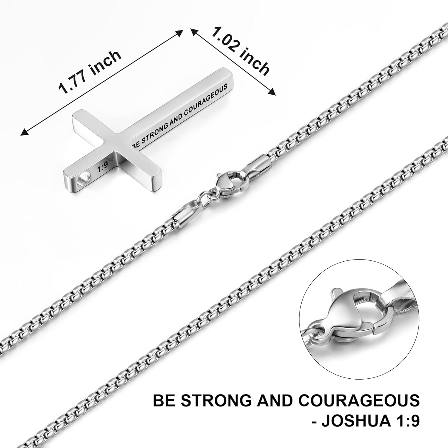 Lcherry Cross Pendant Necklace for Men Stainless Steel Box Chain Cross Necklace Inspirational Bible Verse Pendant Guys Necklaces Religious Christian Religious Gifts for Men - Image 6