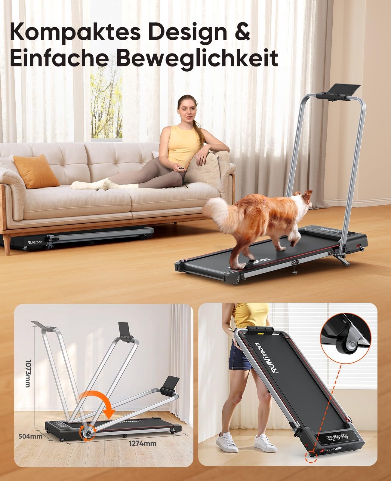 6 IN 1 Laufband für Zuhause mit Neigung,12km/h Walking Pad mit 9% Steigung,2.5HP Klappbar Laufband für Zuhause & Büro,2-LED-Anzeige,120KG,Keine Installation
