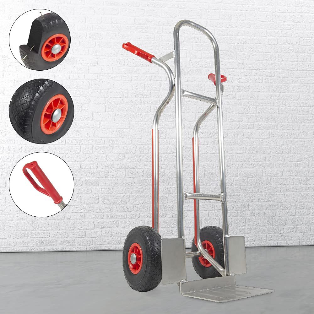 Trestles Profi Sackkarre Alu Aluminium Vollgummireifen Sackkarren Transportkarre Treppensackkarre S04 Alu | 150kg Tragkraft | Treppenrutschkufen | Radschutz | große Schaufel | Sicherheitsgriffe