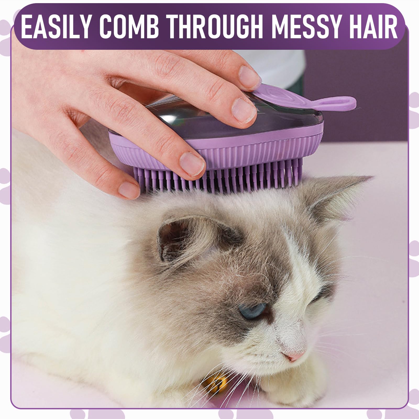 Brosse de Bain en Silicone Souple pour animaux de compagnie Accessoire de Toilettage avec Réservoir et Distributeur d'Eau et Shampoing Massage pour Chiens & Chats à Poils Courts/Longs