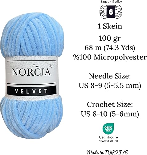 Miniatura 2 de Hilo de terciopelo suave en felpilla para tejer a ganchillo, hilo para tejer manta de bebé, hilo elegante para tejer ganchillo y manualidades (azul