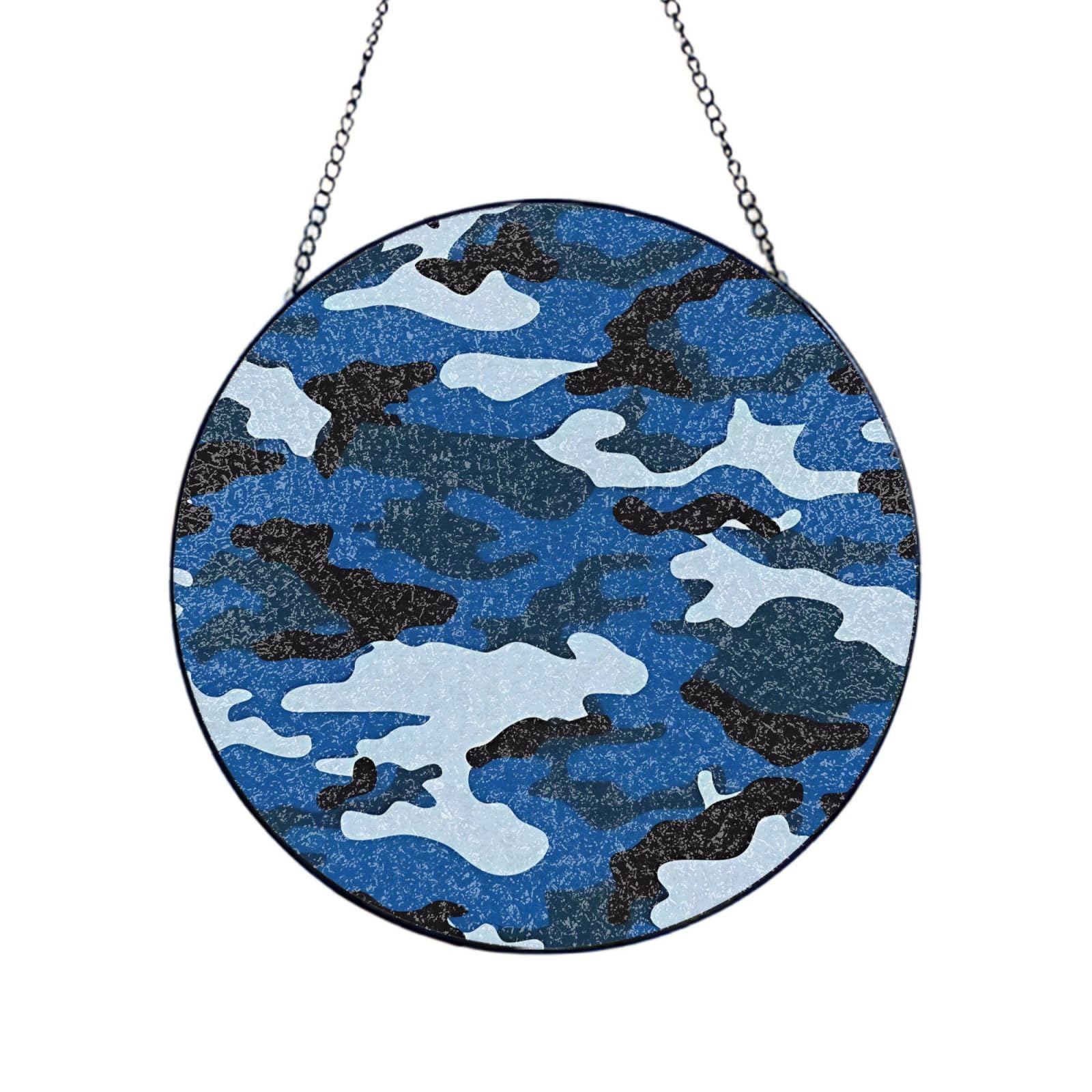 Phayah Blue Camo Print Glass Window Hanging Sun Catchers Suncatcher Decor For Birthday For Home Garden Porch 4in（10cm）