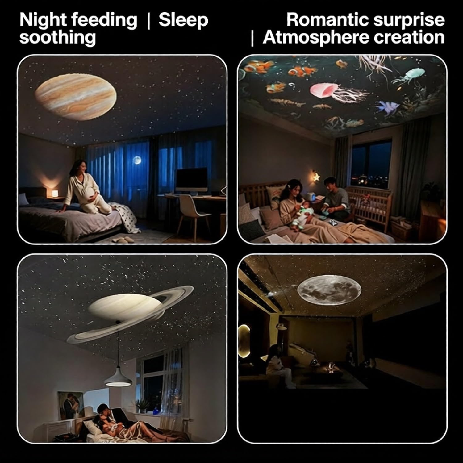 Proyector de luz nocturna de cielo estrellado, proyector portátil 2 en 1 con 12 películas de proyección, control de brillo ajustable de 360°, luz LED nocturna para niños y adultos, recámara, hogar