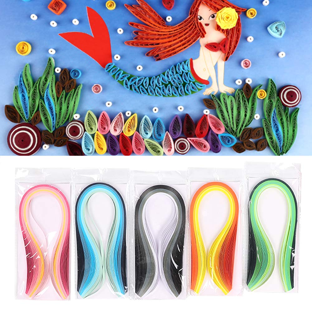 Fdit Kit de Quilling avec Papier et Outils, Ensemble Complet de Quilling Craft Comprend 5 Couleurs de Modèle de Papier, Aiguilles à Stylo et Peigne pour L'Art du DIY Éducatif