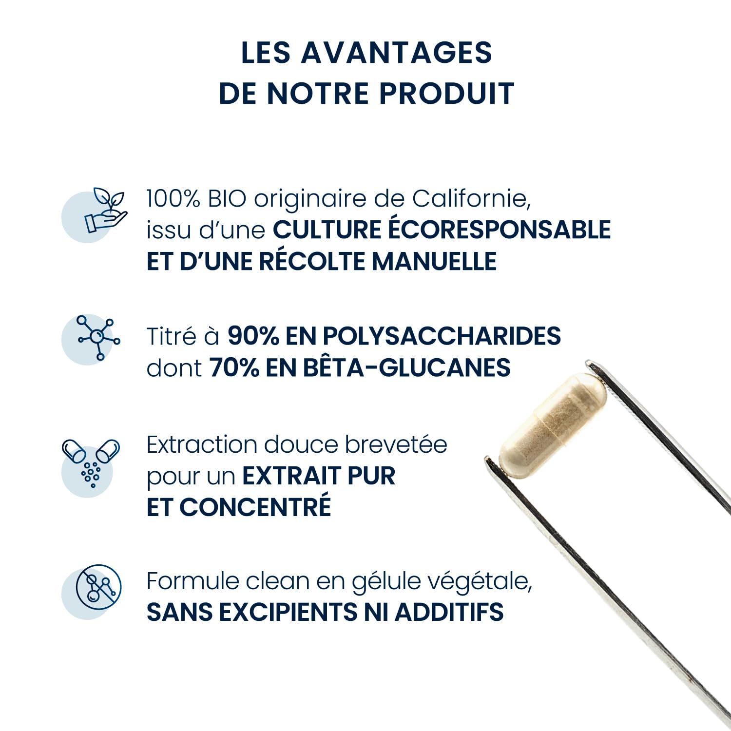 Extrait sec de Reishi Bio concentré - 70% Bêta-glucanes & 90% Polysaccharides - 200mg - 60 gélules - Système Immunitaire, Bien Être - Sans OGM - Qualité Immulink MBG®, Fabriqué en France, DYNVEO