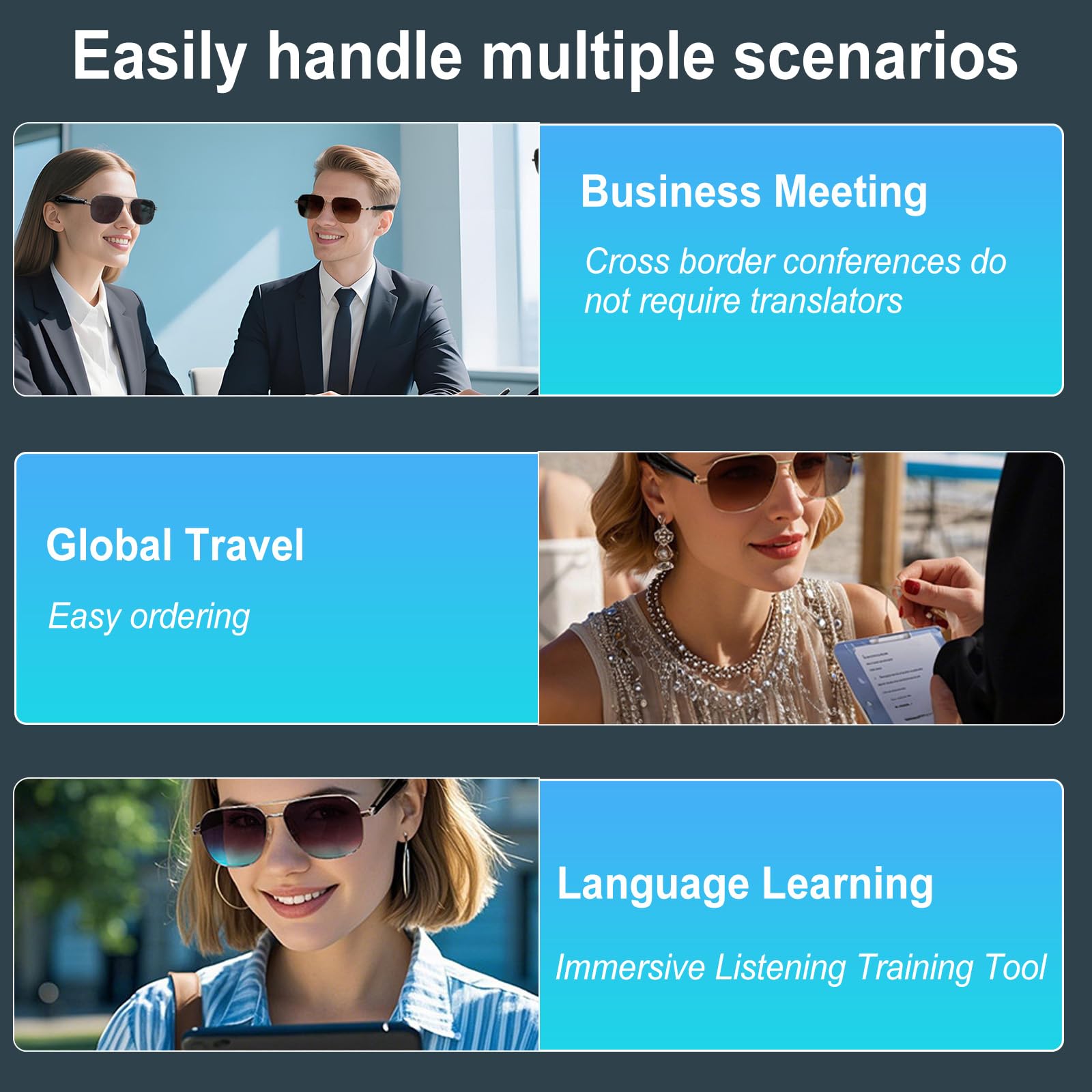 Gafas Inteligentes AI, Gafas de Traductor Inteligente, UV Gafas Bluetooth para Hombre y Mujer, Gafas Inteligente con Bluetooth 5.4, Altavoz Soporte 144 Idiomas