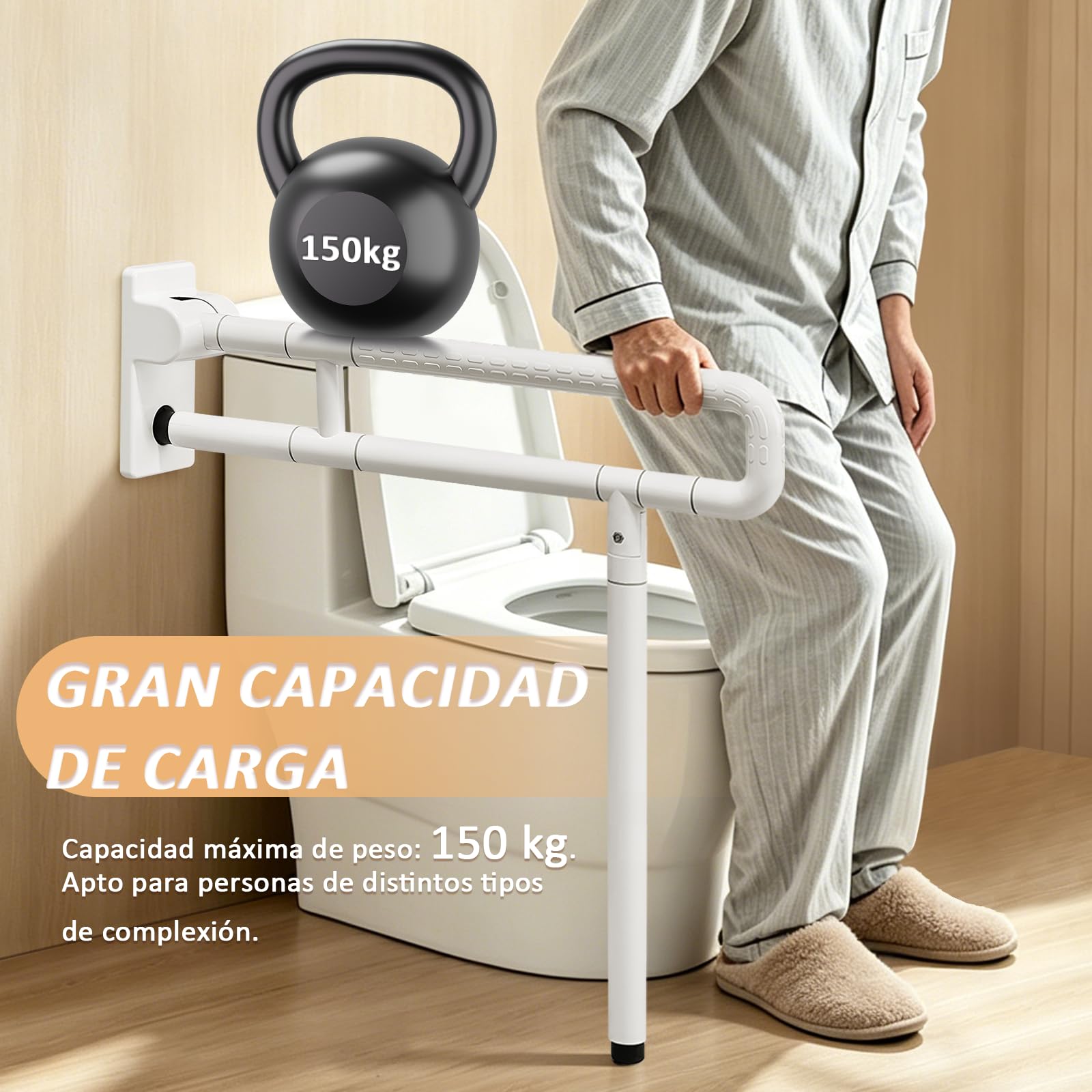 YUCHENGTECH Barra WC Minusvalidos Abatible 70cm Soporta 150 kg,Blanco | Agarraderas Bano para Mayores Acero Inoxidable Asa Seguridad WC para Ancianos Discapacitados Embarazadas