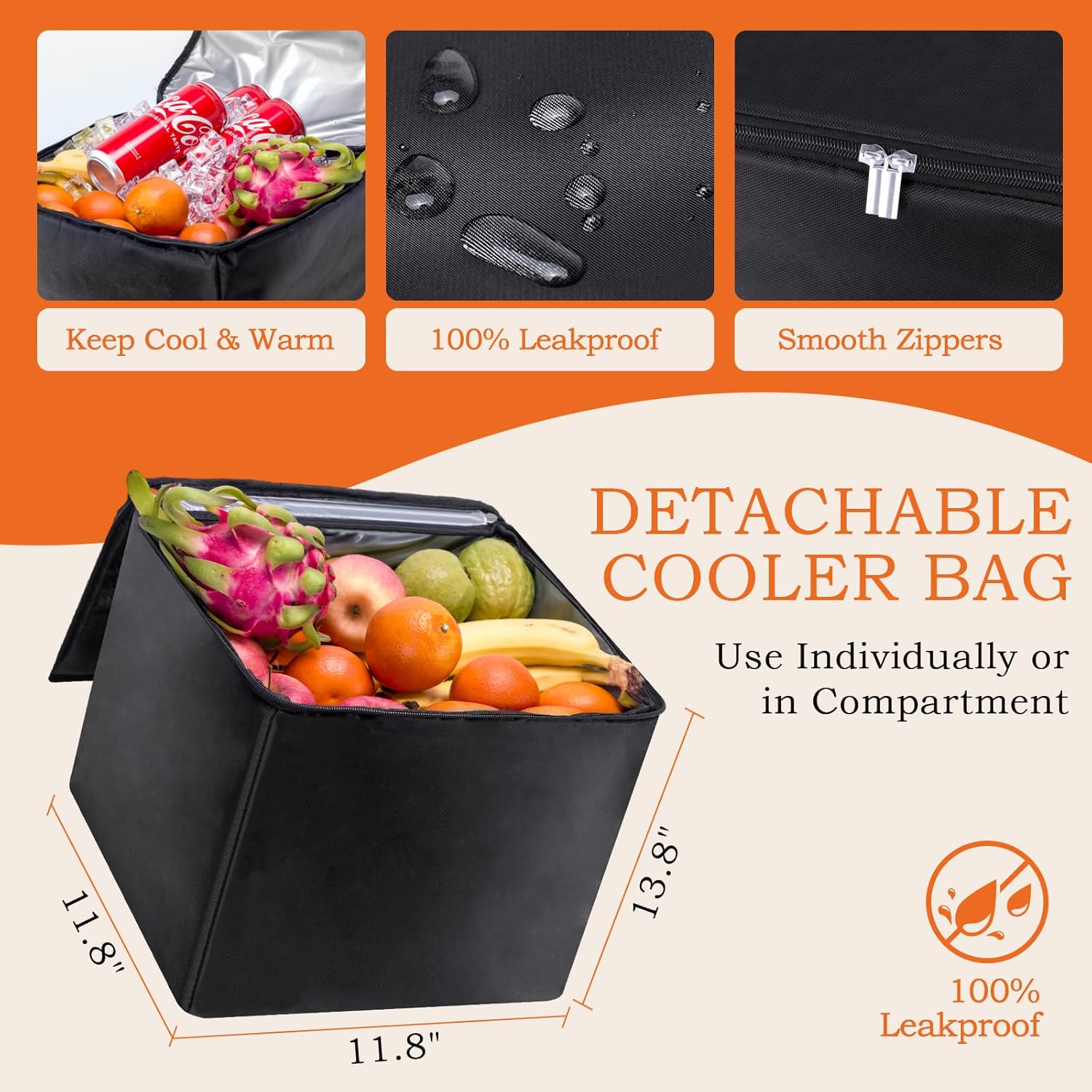 Heavy-Duty Extra Large 100L Premium Foldable Car Trunk Organizer with Lid + 26L Cooler Bag, Waterproof Robust Durable 1680D Oxford & Multi-Compartment Collapsible for SUV, Truck, Van, Sedan (Black)