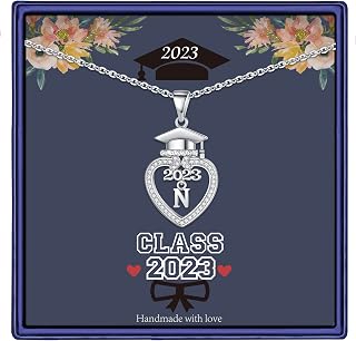 Graduation Gifts for Her 2023, 14K White Gold Plated Initial Necklace with CZ Heart Pendant Necklace College Graduation Friendship Gifts for Her Class of 2023 College Graduation Gifts for Her 2023