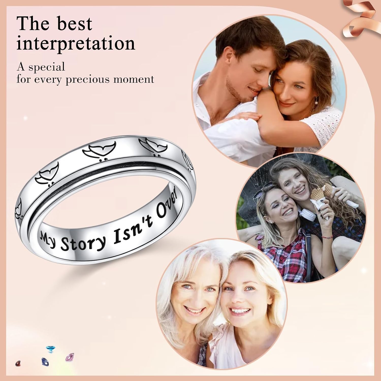 DAOCHONG Semicolon Butterfly Anxiety Relieve Spinner Rings My Story Isn't Over Yet Semicolon Fidget Ring Sterling Silver ADHD Stress Relieving Ring for Women Men