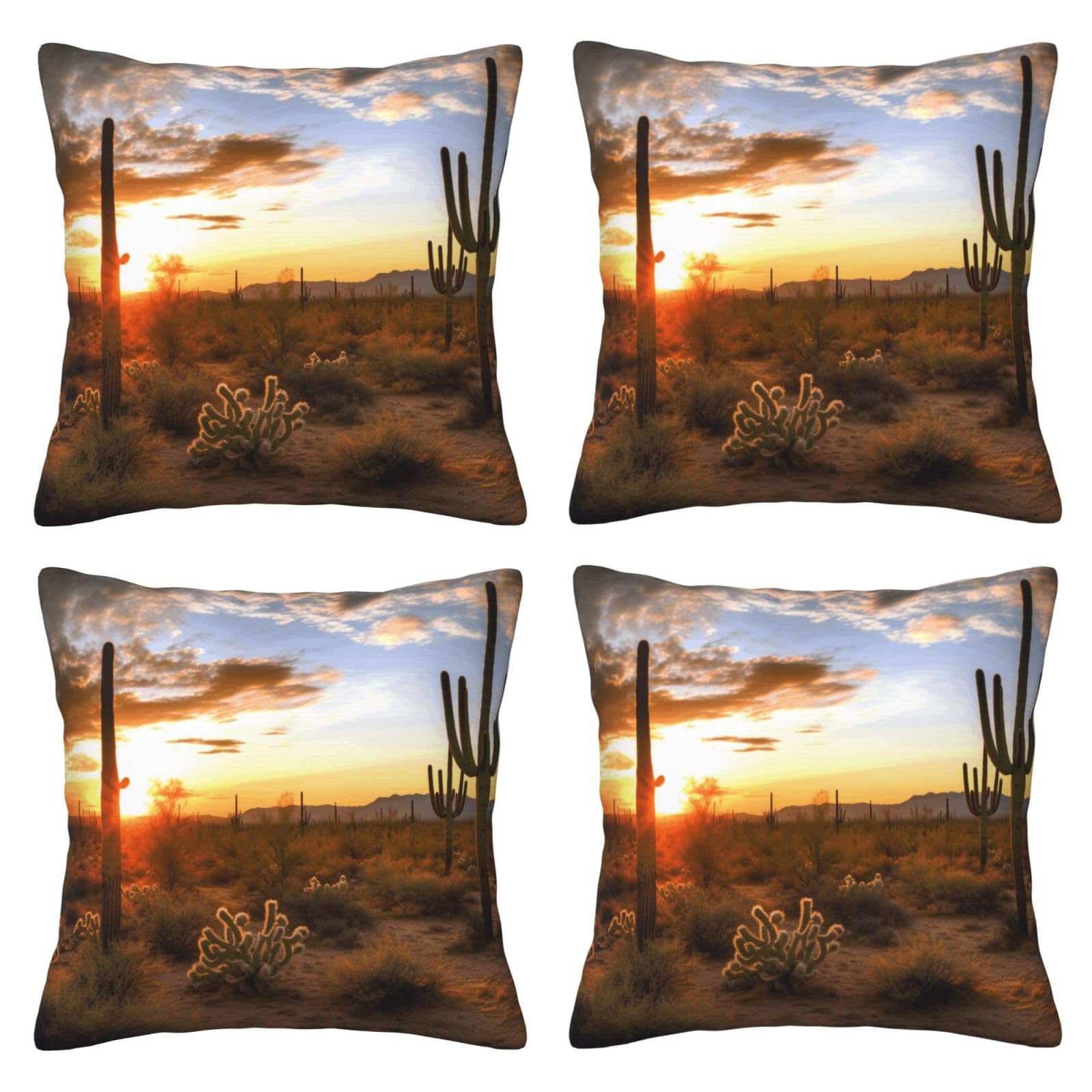 Saguaros at Sunset Throw Pillow Cases 4 Pack Square Pillowcases Super Soft Pillow Protectors With Zipper for Couch Livingroom Sofa Bed Office Car,45x45 CM