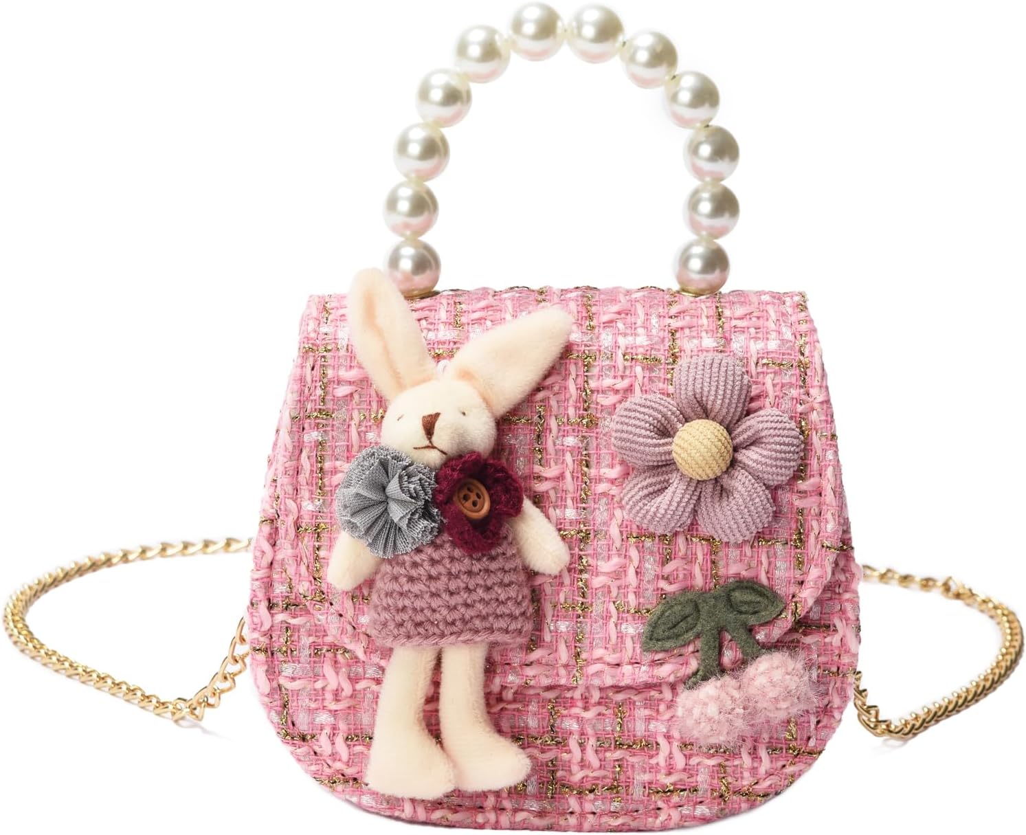 JTao-tec Girls Princess Purses Cute Bunny Toddler Crossbody Bag Handbag with Pearl Handle Shoulder Chain Bag