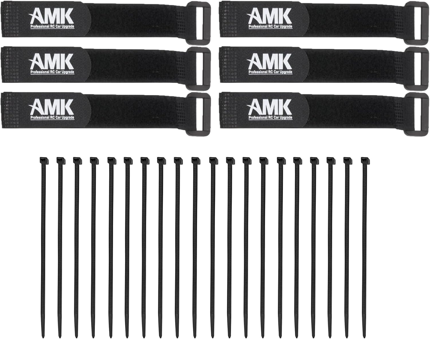AMK 6Pcs Nylon Battery Tray Sticky Back Tape Hook and Loop Fastener with 20Pcs Plastic Zip Ties Wire Wraps for 1/24 1/18 RC Car 1/10 Scale Accessories
