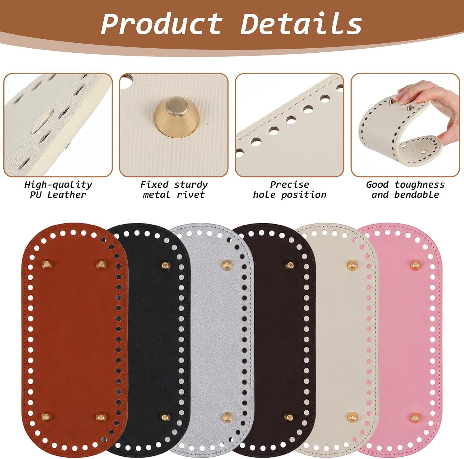 Afcabakila 6+12 Pcs Bag Bases for Crochet with Purse Handles, 5 Pcs Crochet Hook | D Shape Purse Handles, 5 Pcs Crochet Hooks, Leather Purse Bottoms, for Bag Making & DIY