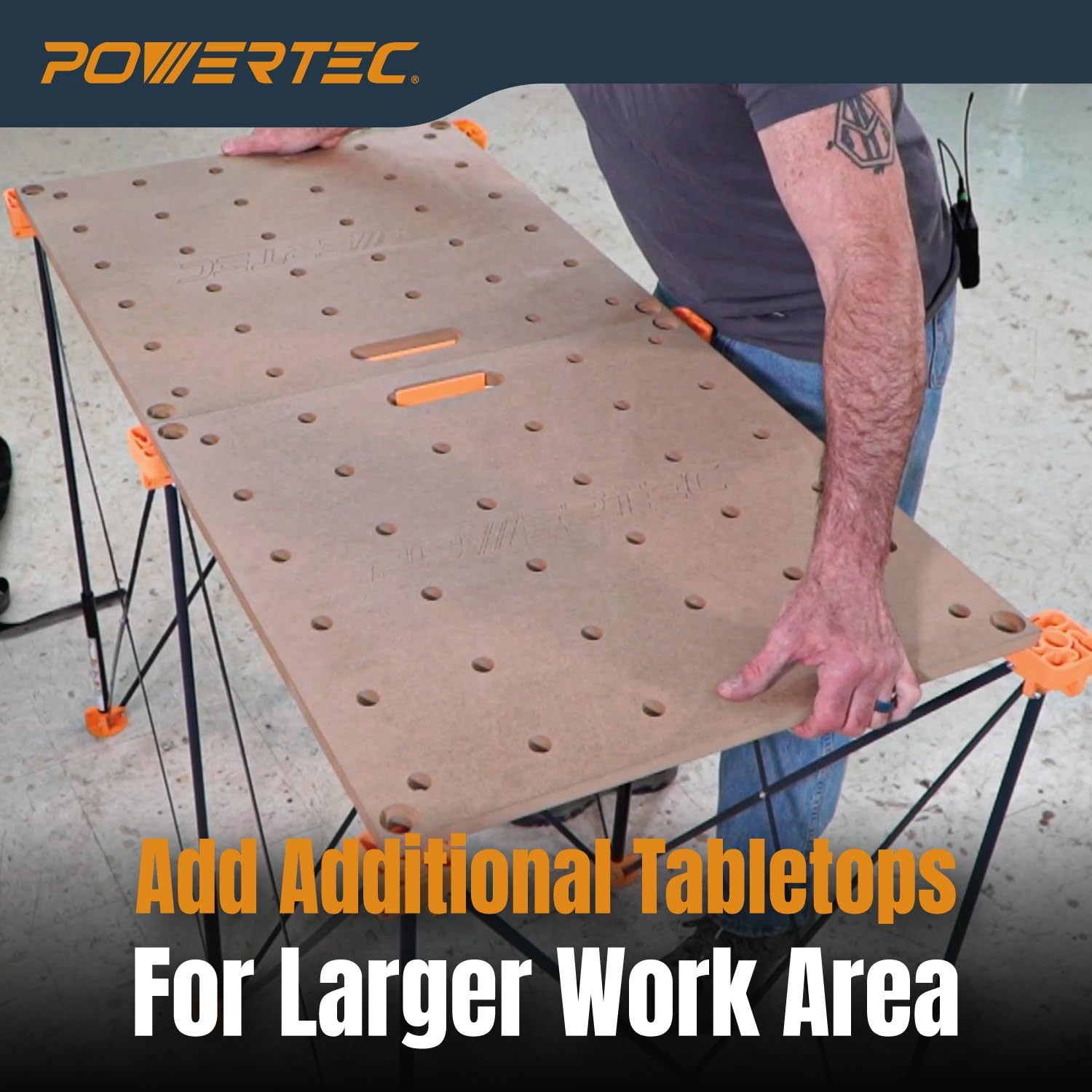 POWERTEC 72302 Arachni Flex 24" x 48" Foldable Workbench Tabletop w/8PCs Bench Dogs for 3/4" Dog Holes - Portable Work Surface w/Pre-drilled Dog Holes & Quick-Insert Locks for Woodworking
