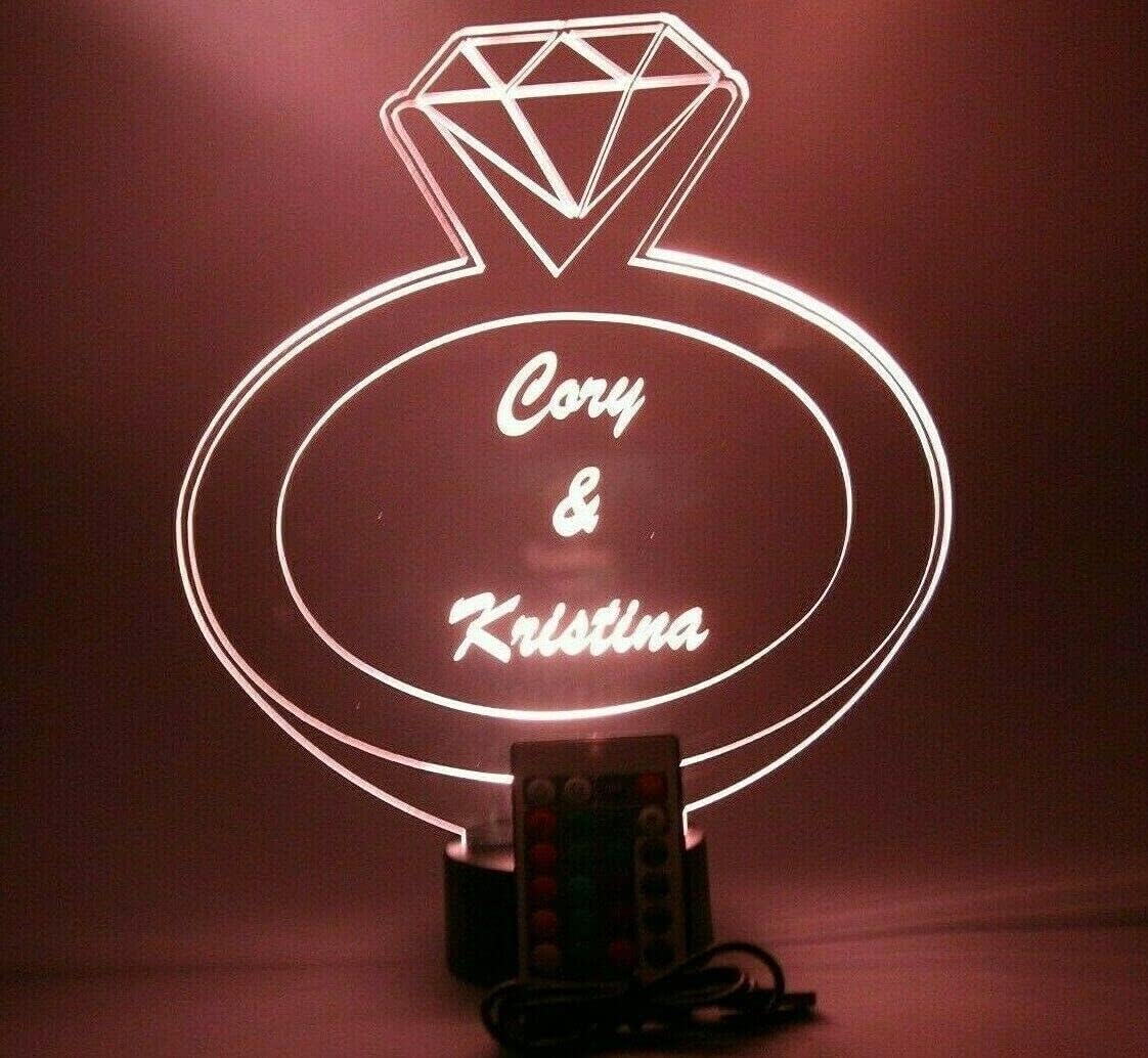 She Said Yes, Will You Marry Me Diamond Engagement Wedding Ring Night Light Up 6 Colors LED Engraved Custom Will You Marry Me Names Personalized Couples Partner Love Gift Table Lamp Room Decor