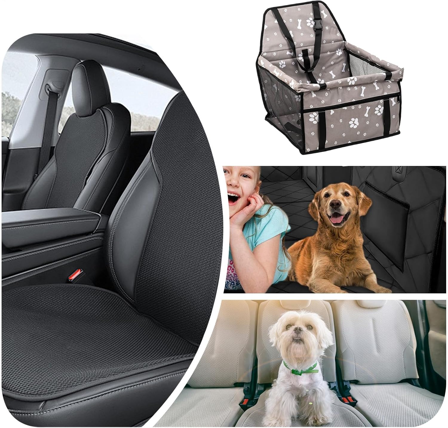 Small Dog Car Seat | Pet Car Seat & Travel Bed with Pockets - Waterproof Pet Accessories for Long Trips To Vet To Park And In 5