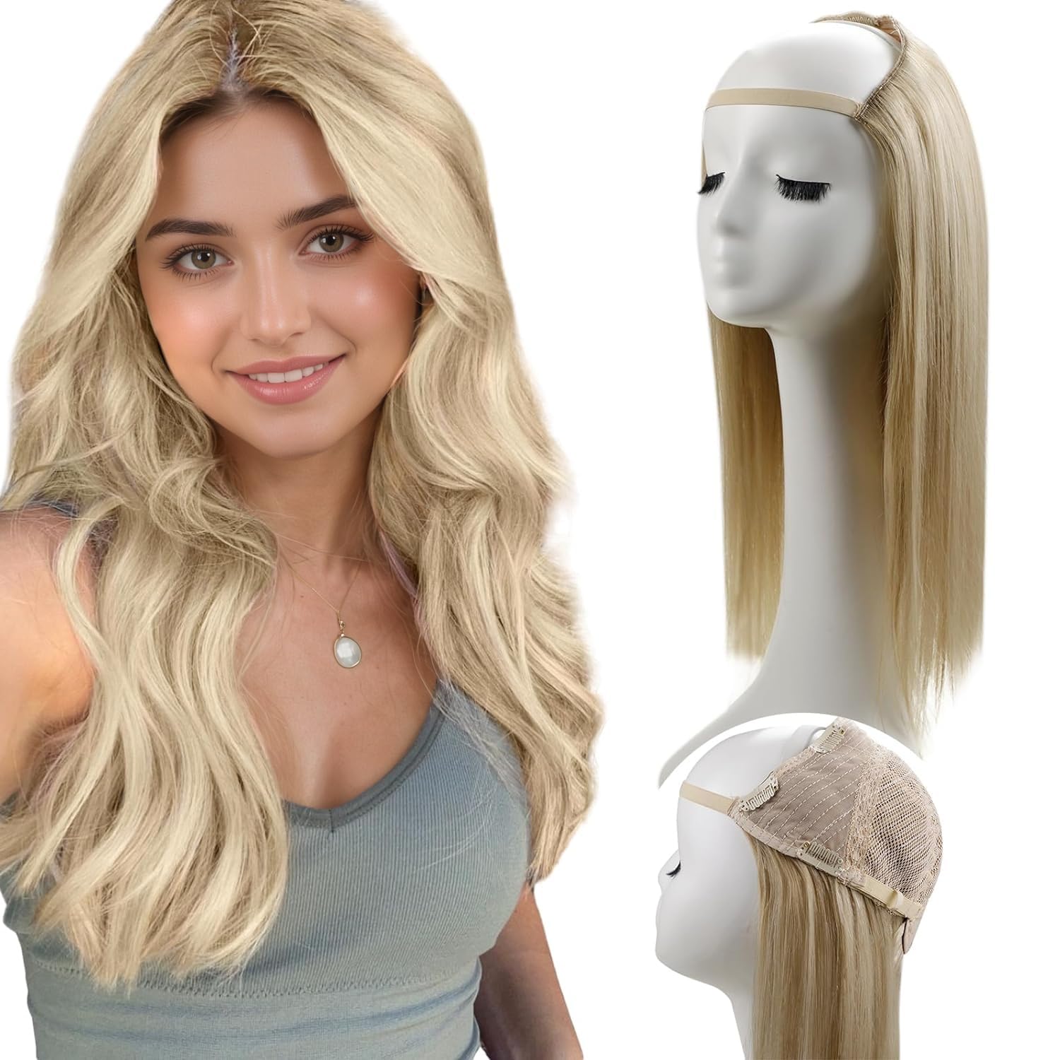 Amazon.com : RUNATURE U Part Human Hair Wig, Blonde U Part Wig