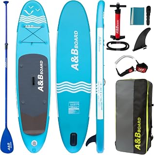 A&BBOARD Inflatable Stand Up Paddle Board, 10ft/11ft Paddle Boards for Adults with Premium SUP Paddleboard Accessories & Backpack, Dual Action Pump, Wide Stance, Non-Slip Deck for Beginners & Experts
