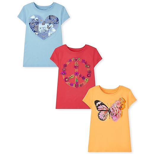 The Children's Place Girls Unicorns,Butterfly Short Sleeve Graphic T-Shirts,3 Pack