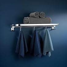 VELVYT Premium Stainless Steel Towel Holder in Bathroom | Folding Towel Rack for Bathroom | Rust Resistant Cloth Hanger for Wall | Bathroom Hangers for Clothes | 24 Inch | Space Saving-Chrome Finish