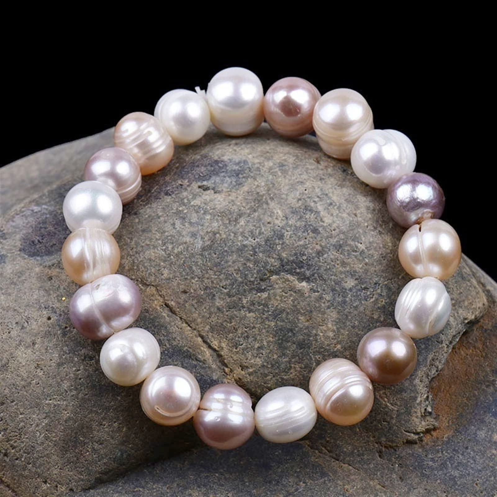 Pulsera de Piedra Natural Pulsera de Perlas de Concha de 8 mm Tricolor Perla Natural de Agua Dulce Encanto Brazalete elástico Mujeres Joyería Fina Fiesta Aniversario Boda Regalo Pulsera Joyería