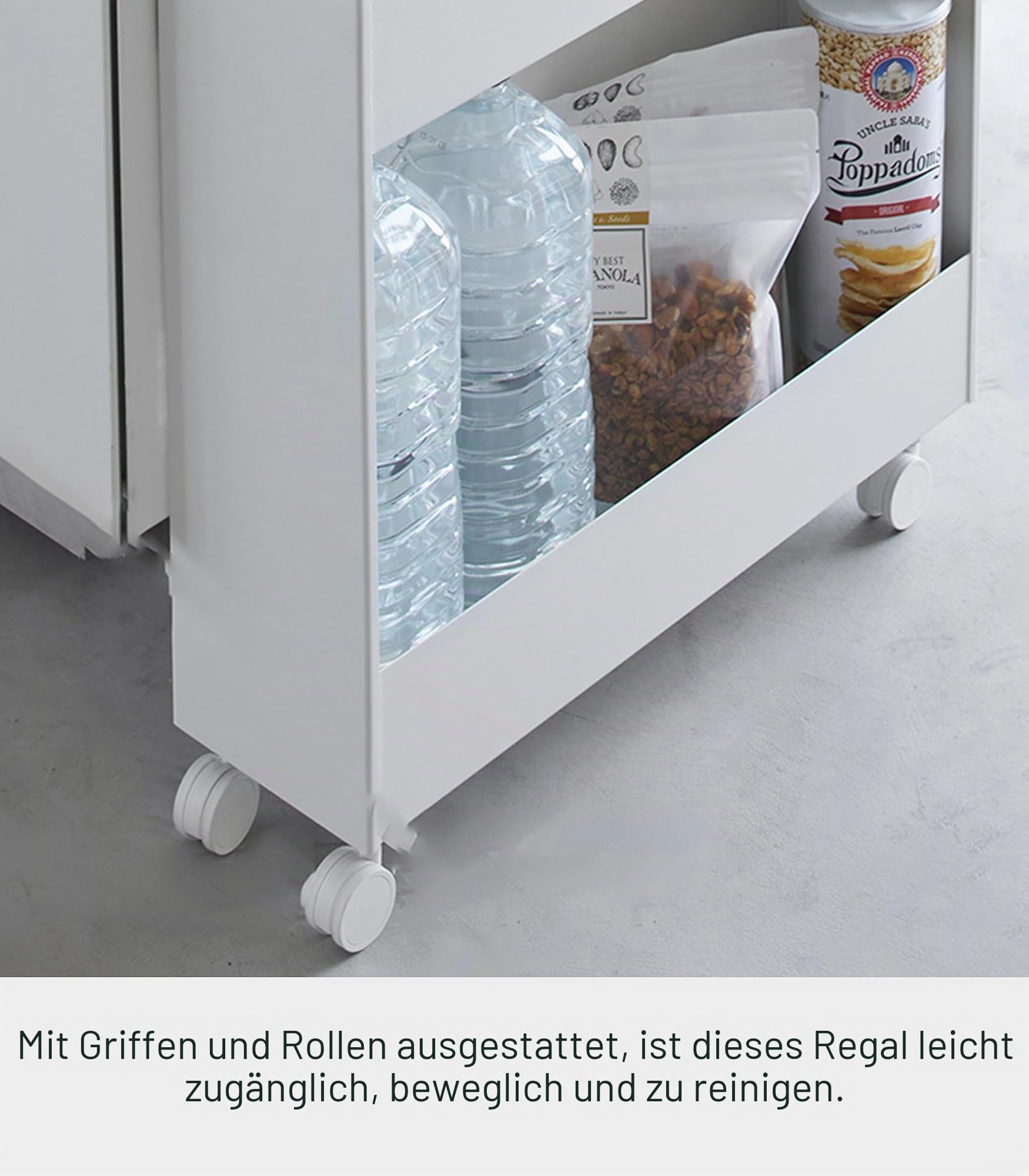 YAMAZAKI 1806 Tower Schlanker 4-stöckiger Aufbewahrungswagen, weiß, Stahl/Nylon, minimalistisch, 48 x 13 x 80,5 cm (L x B x H)