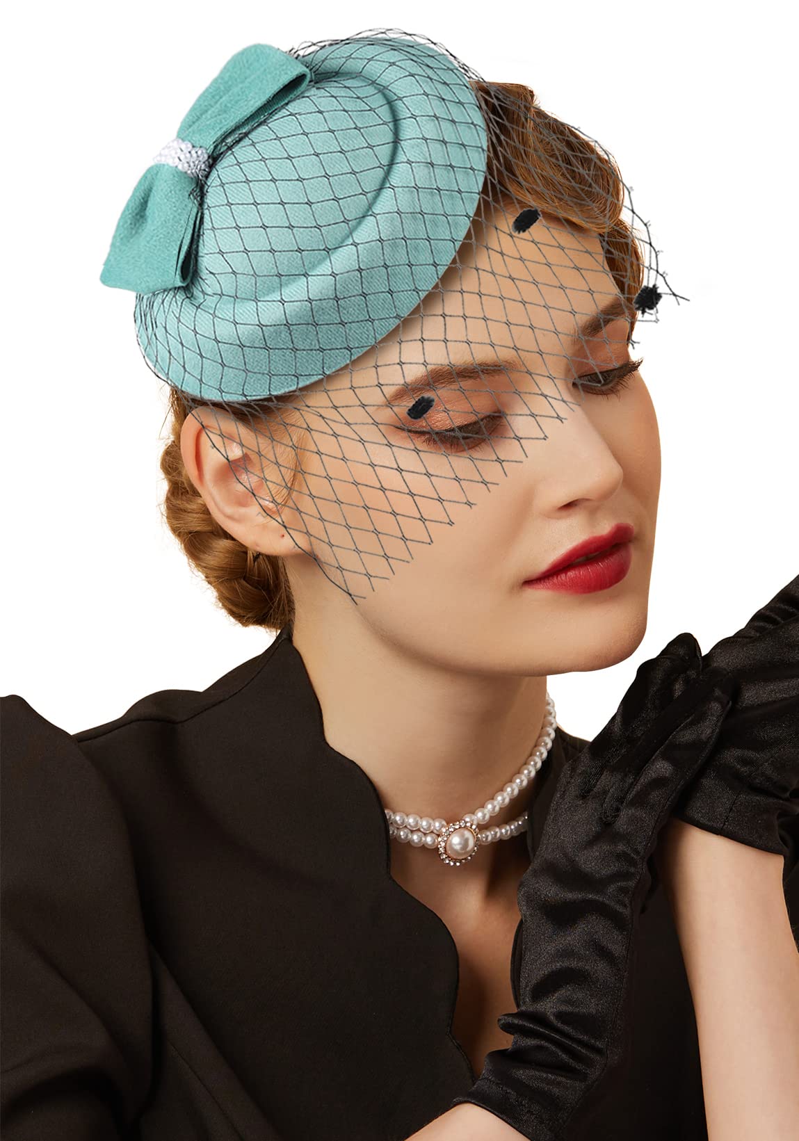 Fascinator Hats for Women 20s 50s Vintage Pillbox Hat Kentucky Derby Fascinators Flower Veil Wedding Tea Party Hat