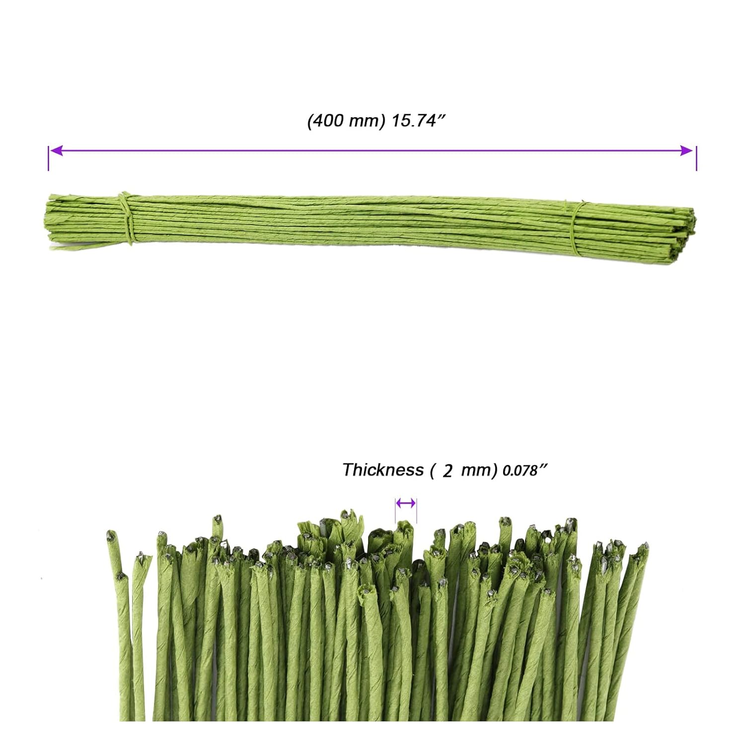JOIKIT 500 Counts 16 Inch Green Floral Stem Wire, 14 Gauge 2MM Paper Wrapped Covered Flower Wire Florist Stem for DIY Crafts Artificial Flower Arrangements