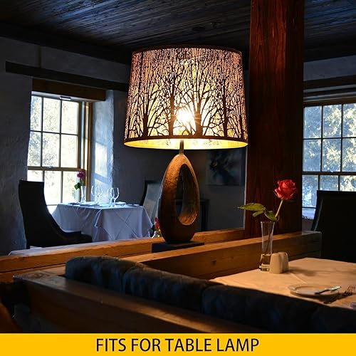 Miniatura 2 de ALUCSET - Pantalla de hierro forestal grabado, 12 x 14 x 10 pulgadas, pantalla de metal moderna con patrón de árboles para lámpara de mesa y luz de