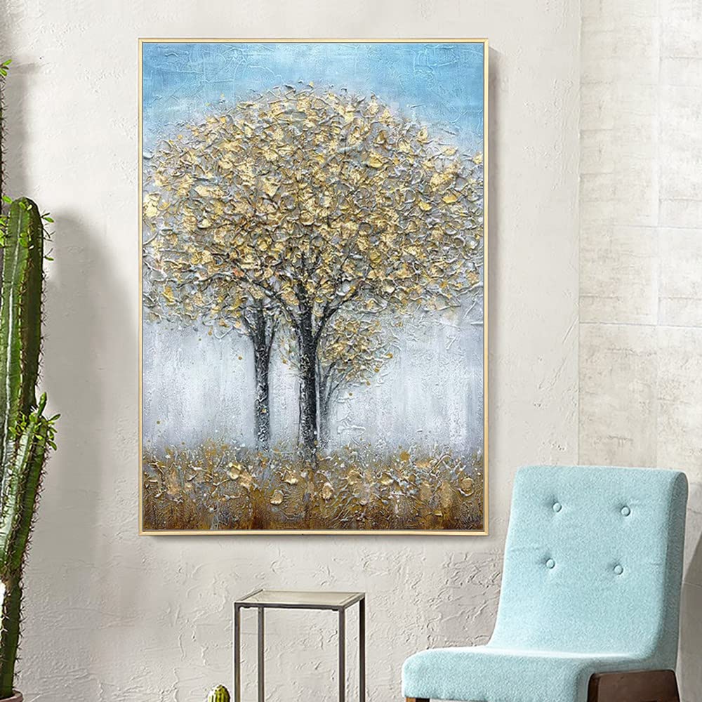 Peinture 3D au couteau pour réveiller un mur blanc avec feuille d'or