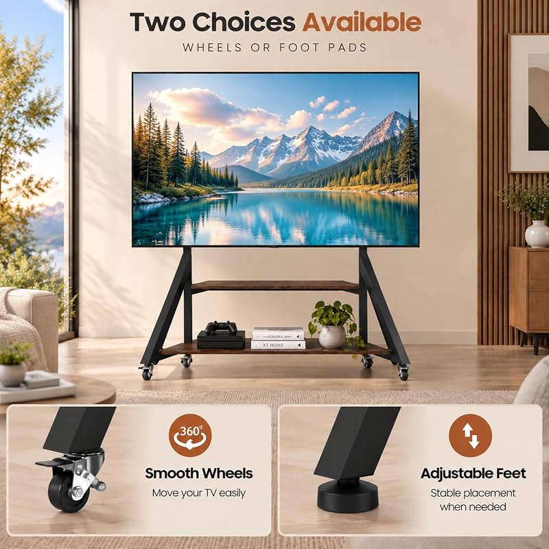 unho Rolling TV Stand for 65-100 Inch TVs, Heavy Duty Mobile TV Cart image 4