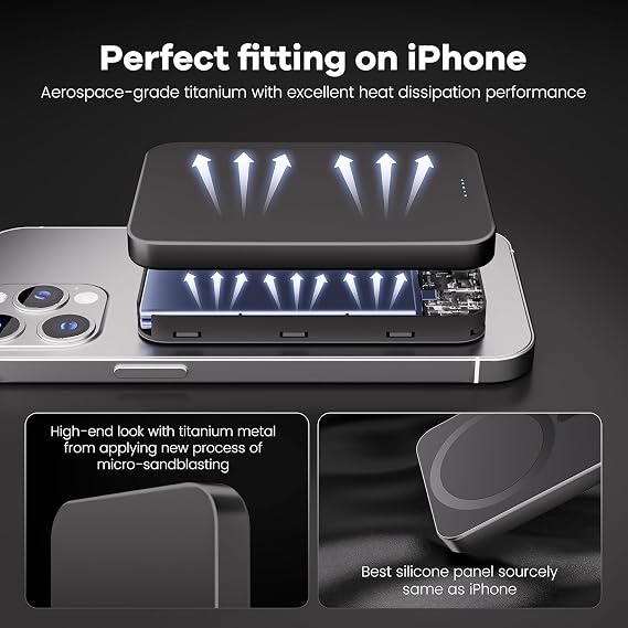 Power Bank, Ultra-Thin 10,000mAh Magnetic Wireless Portable Charger, 22.5W Fast Charging Battery Pack,  with USB-C Cable, Designed for iPhone Air /17/16/15/14/13/12