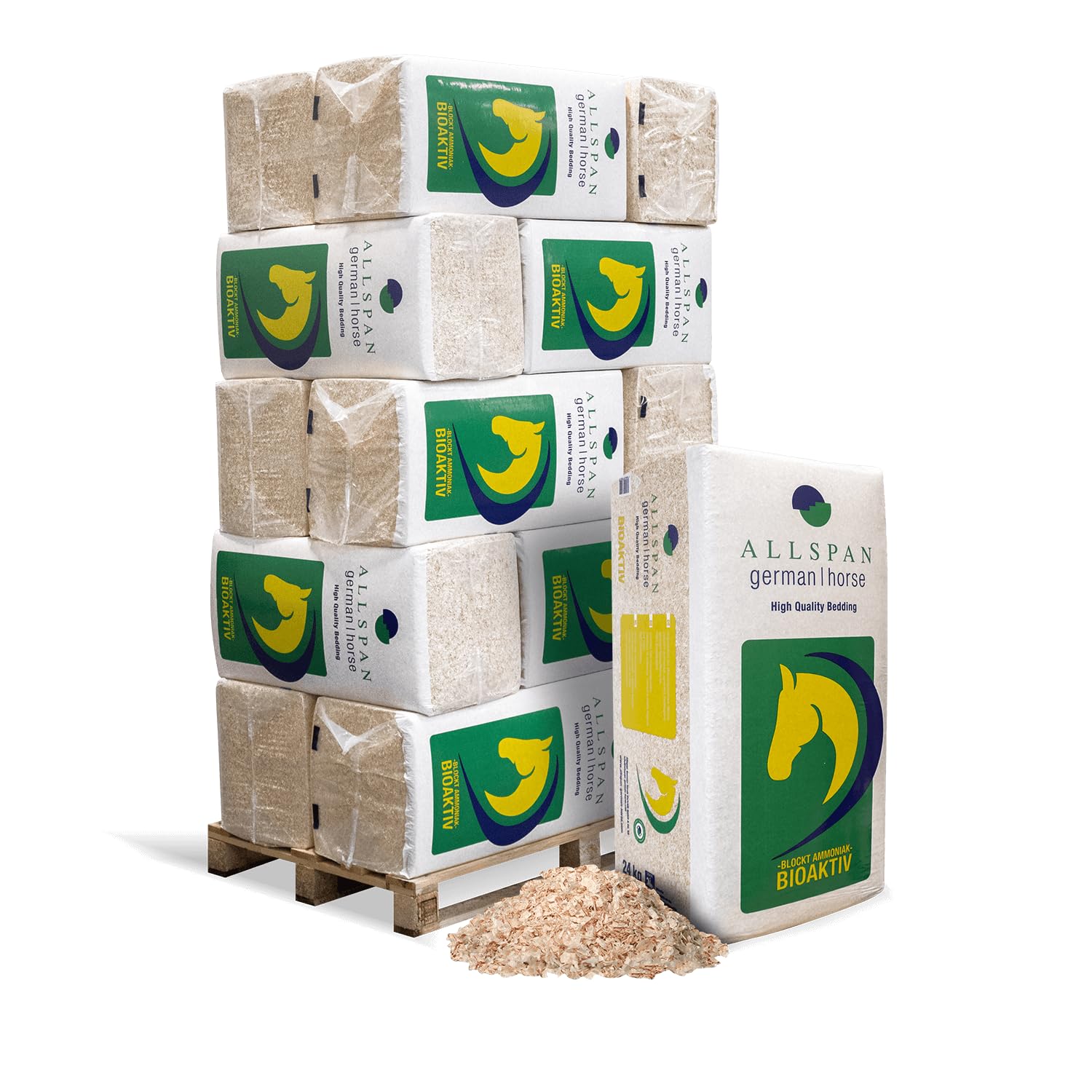 Allspan German Horse Bioaktiv Hobelspäne Einstreu Großtier Kleintier Tier Pferde Stall Paddock Holz Streu 24kg x 15 Sack 360kg / 1 Palette