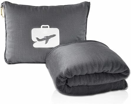Travel blanket 2 in 1, Soft and warm travel pillow and blanket, Ultralight Portable travel blanket airplane with soft bag pillowcase for Airline travel Business trip and Office grey