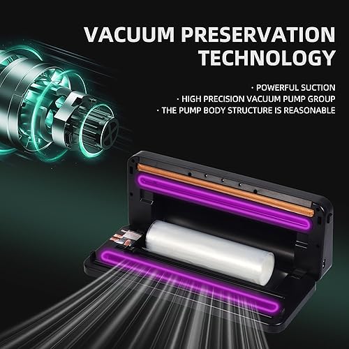 Miniatura 8 de Sellador al vacío, 20 bolsas precortadas, 1 bolsa de rollo de 118 pulgadas, pantalla digital LED con compartimento interior, sellador de alimentos